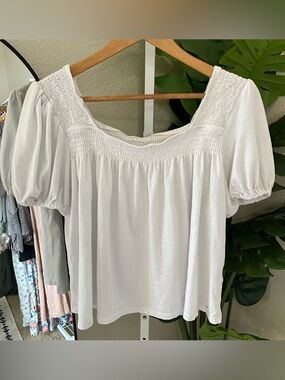 Tommy Hilfiger White Smocked Square-Neck Blouse Sz XL